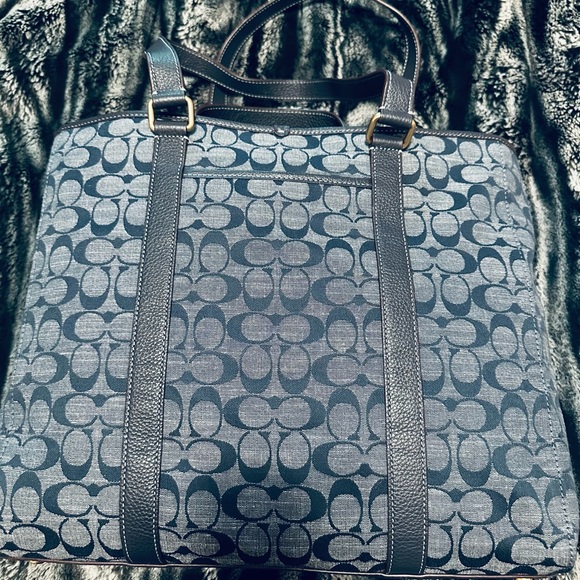 Coach Handbags - Coach Navy Signature Canvas Tote with Dark Trim